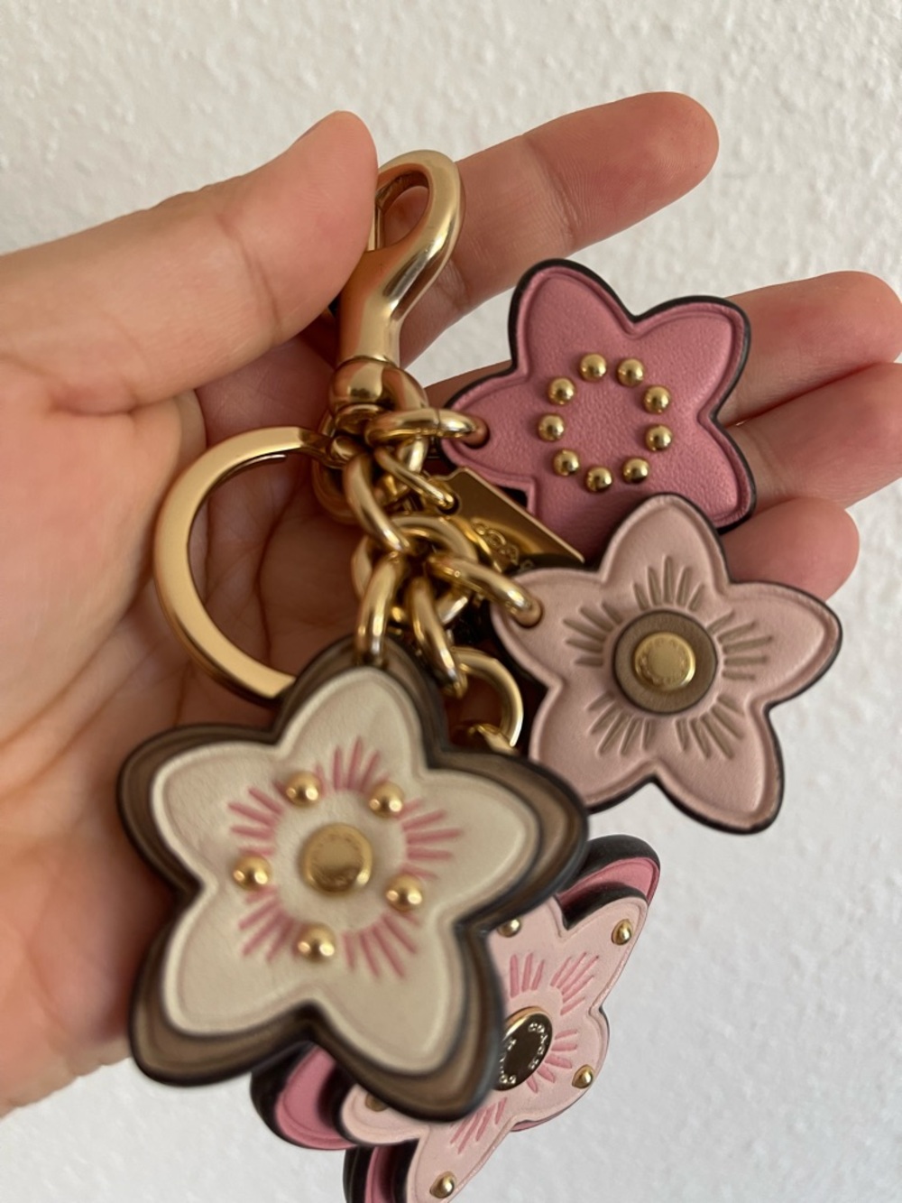 Coach Pink, Light Pink & White Floral Leather Keychain Charm FOB - Picture 4 of 7